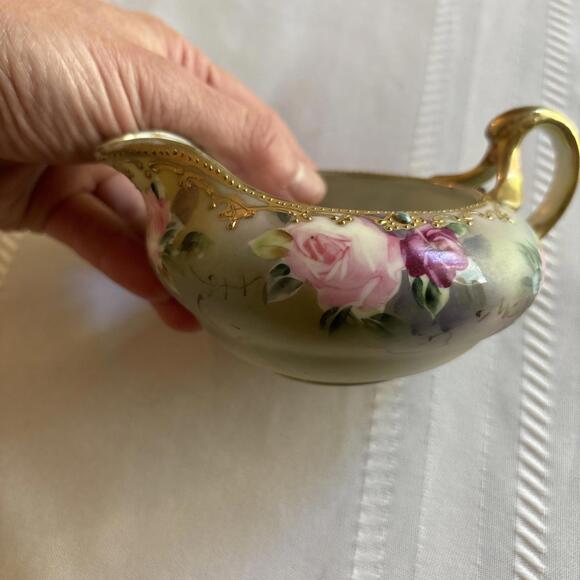 Antique Bavaria Hand Painted Roses Creamer Heavy Gold Trim Porcelain Pitcher - Picture 9 of 9
